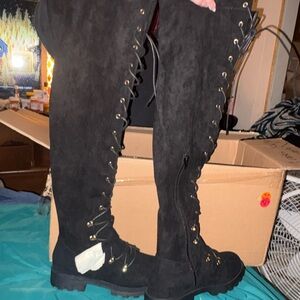 Black Over-the-Knee Lace-Up Boots